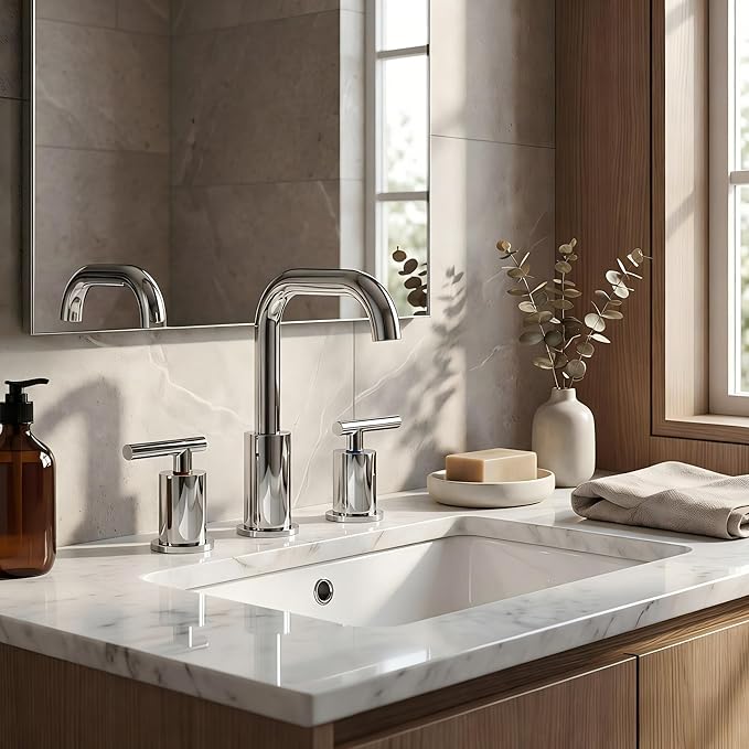 FORIOUS Bathroom Sink Faucet Chrome, 3 Hole Widespread Bathroom Faucets for Vanity Restroom RV Lavatory,with Pop Up Drain and Hoses