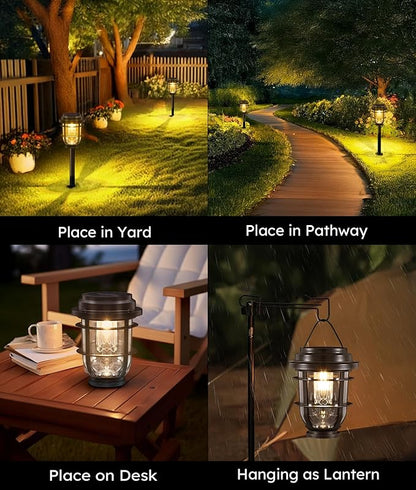 Vuees Bright Solar Pathway Lights Outdoor, 8 Pack Waterproof IP65, Auto On/Off Solar Powered Garden Lights for Yard Lawn Walkway Landscape Pool Outside - 3-in-1 Hanging, Tabletop & Stake Lighting