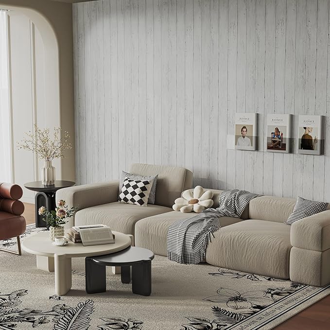 Peel and Stick Wallpaper with Tools 17.7" X 118" - White Gray Wood Contact Paper Shiplap Wall Paper Self-Adhesive Removable Decorative Wall Covering - Vintage Wood Plank Film for Home Decoration