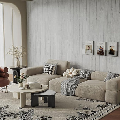 Peel and Stick Wallpaper with Tools 17.7" X 118" - White Gray Wood Contact Paper Shiplap Wall Paper Self-Adhesive Removable Decorative Wall Covering - Vintage Wood Plank Film for Home Decoration