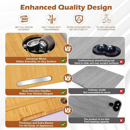 oy&Grace Appliance Slider for Kitchen Appliances 360° Rolling Sliding Tray for Coffee Maker Countertop, Bamboo Coffee Pot Slider Rolling Tray with Universal Rollers (Natural, Medium 14.5" x 10")