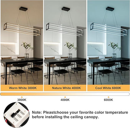 Modern LED Chandelier Linear Rectangle Chandelier Dimmable 39" Kitchen Island Lighting,Black Contemporary Hanging Linear Led Pendant Light Fixture for Kitchen, Dining Room