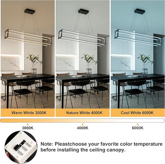 Modern LED Chandelier Linear Rectangle Chandelier Dimmable 39" Kitchen Island Lighting,Black Contemporary Hanging Linear Led Pendant Light Fixture for Kitchen, Dining Room