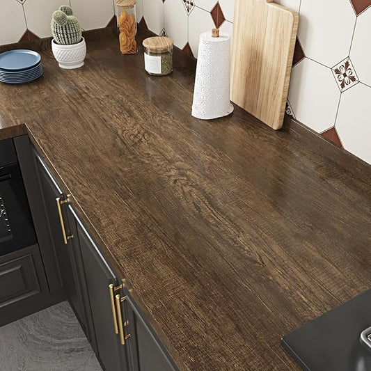 WESTICK Countertop Contact Paper Wood Peel and Stick Wallpaper for Office Desk Brown Wood Grain Contact Paper for Cabinets Self Adhesive Kitchen Countertop Peel and Stick Wooden Wallpaper 394" x 15.8"