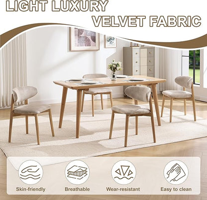 Upholstered Dining Chairs Set of 4, Velvet Fabric Kitchen & Dining Room Chairs with Solid Wood Legs, Modern Armless Side Chairs for Kitchen Island, Living Room, Restaurant (Beige, Set of 4)