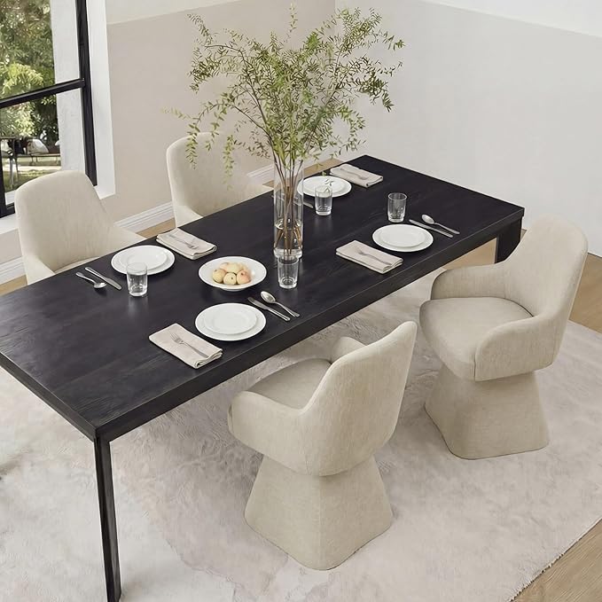 KISLOT Swivel Dining Chairs Set of 4, Mid Century Modern Chairs Fabric Upholstered Armchair with Armrest & Ergonomic Backrest for Dining Room, Kitchen, Bedroom, Living Room, Sand, 4 Boxs