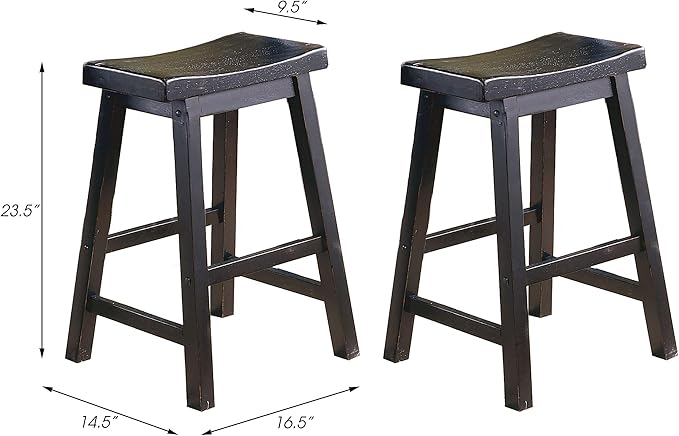 Lexicon Victoria Saddle Solid Counter Table Height Stool Set of 2 - Saddle Kitchen Stool Dining Height Stools for Dining, Armless Chair Seating, Perfect Casual - 23.5" Black Sand