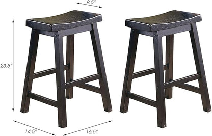 Lexicon Victoria Saddle Solid Counter Table Height Stool Set of 2 - Saddle Kitchen Stool Dining Height Stools for Dining, Armless Chair Seating, Perfect Casual - 23.5" Black Sand