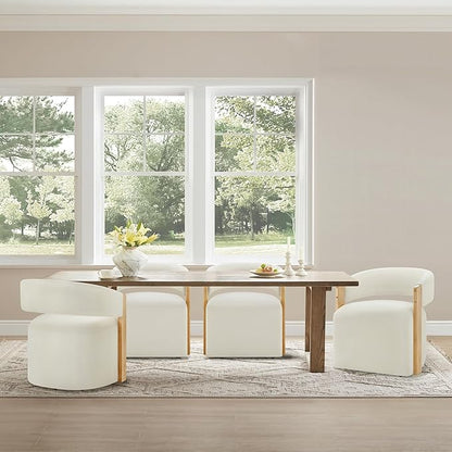 KISLOT Upholstered Dining Chairs with Casters, Modern Barrel Side Armchair with Rollers & Wooden Armrest for Dining Room, Bedroom, Kitchen, Reading Room, Beige, Set of 2