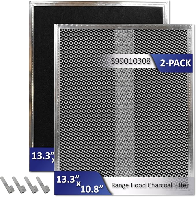 2-Pack S99010308 Range Hood Charcoal Filter 10.8 x 13.3 Inch Non-Ducted Stove Hood Vent Filter Replacement for Bro-an BPSF30 QS/WS series G-e WB02X10707