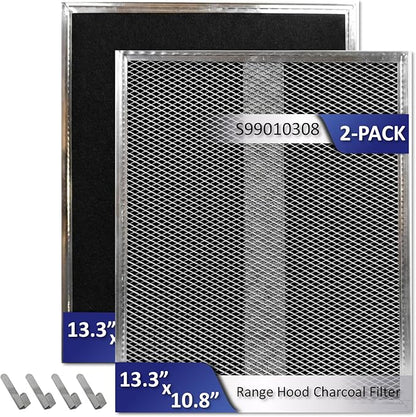 2-Pack S99010308 Range Hood Charcoal Filter 10.8 x 13.3 Inch Non-Ducted Stove Hood Vent Filter Replacement for Bro-an BPSF30 QS/WS series G-e WB02X10707