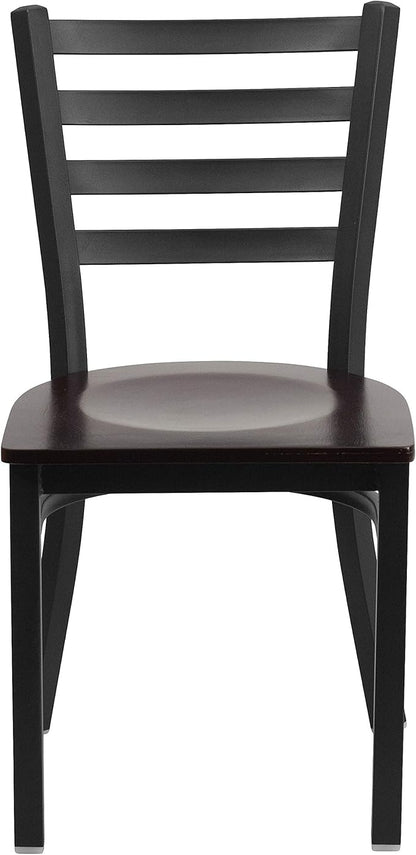 Flash Furniture HERCULES Series Black Ladder Back Metal Restaurant Chair - Walnut Wood Seat