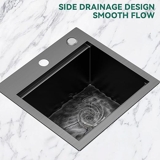 YITAHOME Black Drop In Kitche Sink Workstation, 15" Top Mount Stainless Steel Nano Gunmetal Black Small RV Sink with Cutting Board & Accessories for Workstation, Bar, 15 x 15 x 9 in