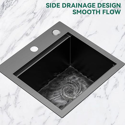 YITAHOME Black Drop In Kitche Sink Workstation, 15" Top Mount Stainless Steel Nano Gunmetal Black Small RV Sink with Cutting Board & Accessories for Workstation, Bar, 15 x 15 x 9 in