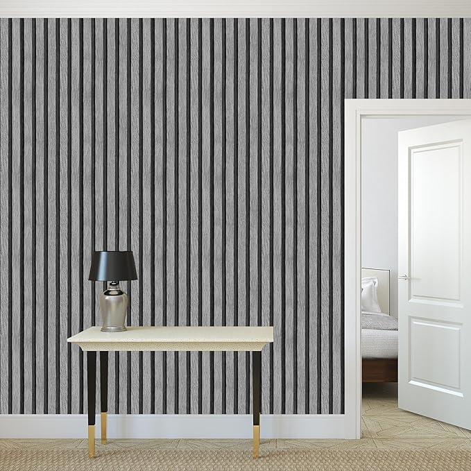 Yun-aeon Natural Wood Peel and Stick Wallpaper Grey Wood Slats - 17.3"x 480" Self-Adhesive Waterproof Vinyl Removable Wall Paper for Wall Decor Bedroom
