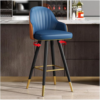 360° s, Leather Upholstered Counter Stools with Back and Footrest, Chairs for Home, Kitchen Island, Dining Room,Blue+orange-75CM