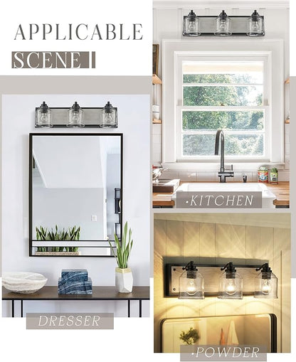 Vanity Lights for Bathroom Large 23", Farmhouse Rustic Vanity Light with Bubble Glass Shades, Gray 3 Light Bathroom Lighting Fixtures Over Mirror, Bath Wall Sconce Home Decor