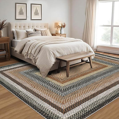 Imitation Braided Collection-Print Washable Rug 9x12 Area Rug for Bedroom Modern Living Room Rug Soft Large Area Rug Non Slip Throw Rugs Stain Resistant Carpet for Nursery Dining Room Office