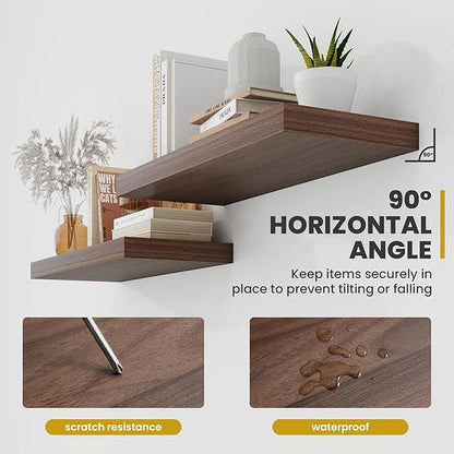 Acovy 36 Inch Floating Shelves, 9.3" Deep Floating Shelf Wall Mounted, 36" Wall Shelves, Rustic Deep Bookshelf, Large Display Shelves & Storage Shelves for Bedroom, Living Room, Walnut, Set of 2