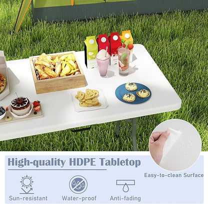 Tangkula 8 FT Folding Table, Indoor Outdoor Foldable Plastic Table with HDPE Tabletop, Sturdy Metal Fame, Carrying Handle, Heavy Duty Portable Fold-in-Half Picnic Table for Camping BBQ Party