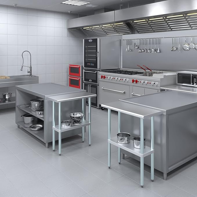 Stainless Steel Work Table | NSF Kitchen Island Food Prep | Laundry Garage Utility Bench (Table, 30" Long X 14" Deep)