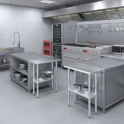 Stainless Steel Work Table | NSF Kitchen Island Food Prep | Laundry Garage Utility Bench (Table, 30" Long X 14" Deep)
