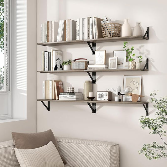 Axeman 55 Inch Floating Shelves | 8 Inch Deep Grey Wall Shelves Set of 2 | 55" W x 8" D Rustic Grey Wood Shelves for Bathroom Kitchen Living Room