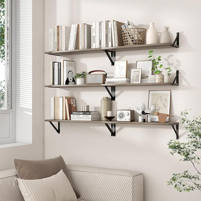 Axeman 40 Inch Floating Shelves | 8 Inch Deep Grey Wall Shelves Set of 2 | 39.4" W x 8" D Rustic Grey Wood Shelves for Bathroom Kitchen Living Room