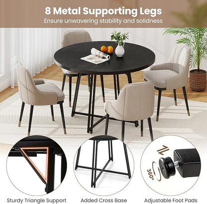 Giantex 47-inches Round Dining Table for 4-6 People, Kitchen Table with Metal Supporting Legs & Cross Base, Circle Dinner Tables for Dinette, Restaurant, Living Room, Dining Room (Black)