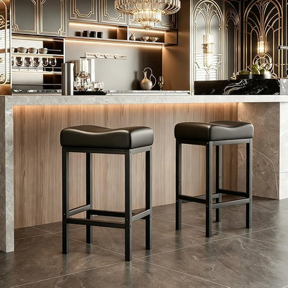 Monhey 24 Inch Bar Stools Set of 2 - Counter Height Bar Stools with Soft Leather Seat, 300LB Heavy Duty Backless Padded Barstool Chair Easy Assembly for Modern Kitchen Island Counter (Black)