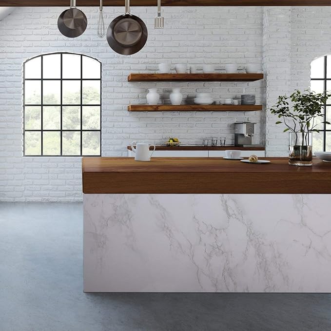 practicalWs Glossy Marble Contact Paper Granite White/Grey Kitchen Countertop Cabinets Furniture Refurbishment Wall Paper Thick Removable Wallpaper Peel and Stick Wall Decor Vinyl Wrap 11.8"x78.7"