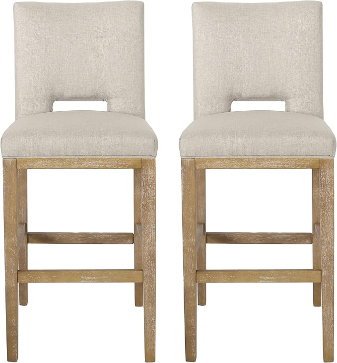 Gecheer 31 Inch Counter Stools Set of 2, Fabric Upholstered, Rubberwood Legs, L-Shaped Backrest, Modern Design for Kitchen Island or Bar Multiple Family Members can use it for Daily Dining