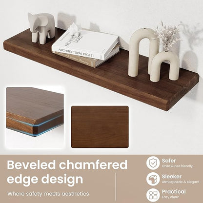 Axeman 48Inch Natural Wood Floating Shelves for Wall|Rustic Wooden Shelves for Bedroom Kitchen Bathroom|Long Storage Shelf with Invisible Bracket for Wall Mounted|Set of 1|Walnut Color