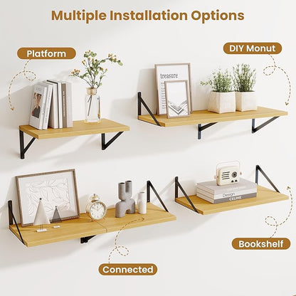 Acovy Floating Shelves for Wall,40" Wall Mounted Shelves Set of 2,Long Wood Floating Shelves,Hanging Wide Display & Storage Shelf with Metal Brackets for Bathroom,Bedroom,Kitchen,Living Room,Oak