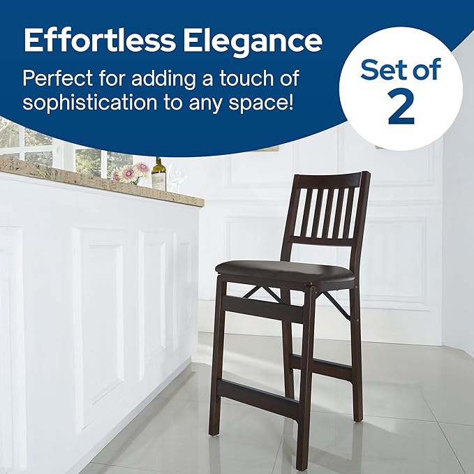 Stakmore Folding Counter Height Stools, Espresso with Bonded Leather Set of 2