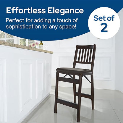 Stakmore Folding Counter Height Stools, Espresso with Bonded Leather Set of 2