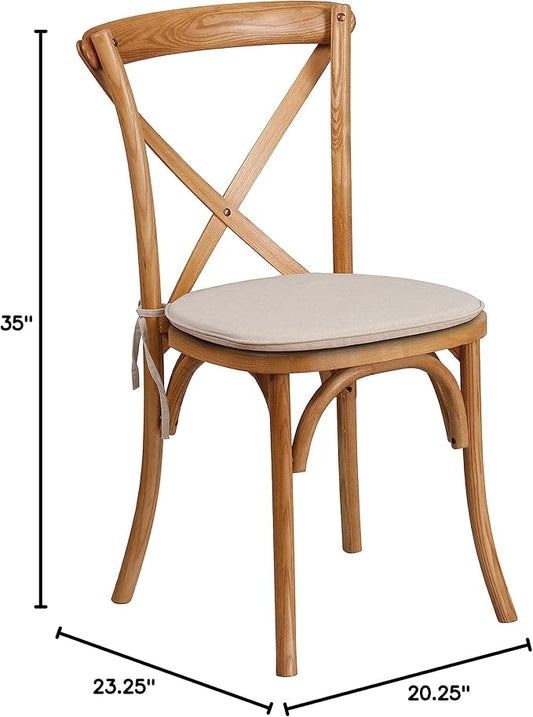 Flash Furniture HERCULES Series Stackable Oak Wood Cross Back Chair with Cushion