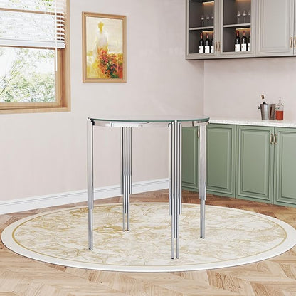 37" Round Bar Table, Modern High Pub Table with Clear Tempered Glass Top and Polished Silver Stainless Steel Legs, Counter Height Table for Kitchens, Apartments, and Small Spaces