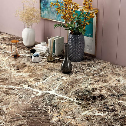 LACHEERY Large Size 36"x160" Light Emperador Marble Countertop Contact Paper Peel and Stick Brown Marble Wallpaper for Kitchen Bathroom Cabinets Marble Contact Paper for Table Desk Worktop Covers