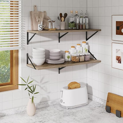 Acovy Deep Floating Shelves for Wall,36" Wx10 D Wood Wall Shelves with Metal Brackets,Hanging Storage Floating Shelf for Living Room,Bedroom,Bathroom,Office,Kitchen,Grey
