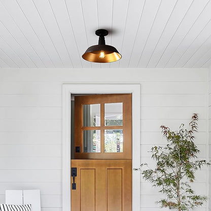 JONATHAN Y 14" Oil Rubbed Bronze/Black Industrial LED Semi Flush Mount Ceiling Light for Porch, Kitchen, Entryway, Modern Farmhouse Iron Fixture, White Metal Shade, LED Bulb Included (JYL7617G)