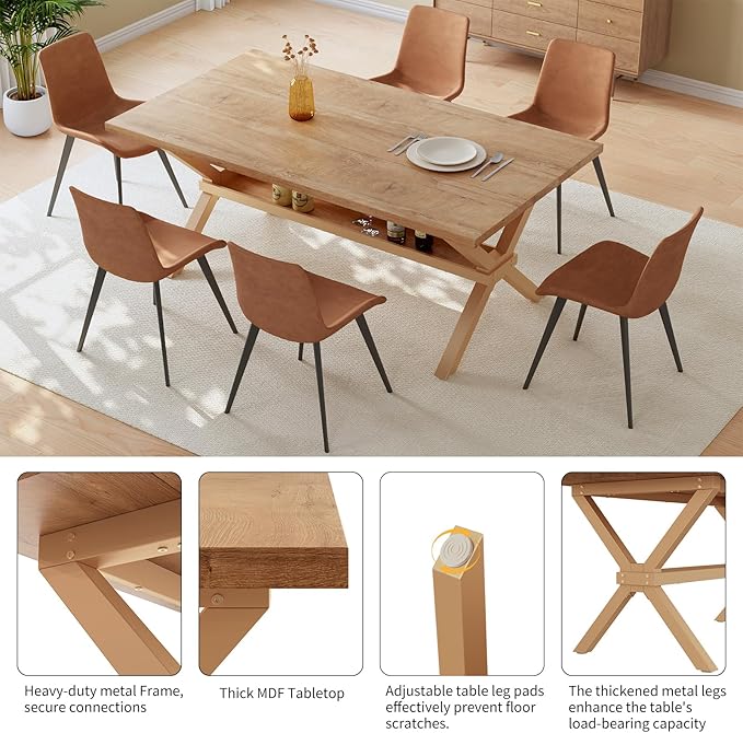 HIPIHOM 63" MDF Dining Room Table and PU Chairs for 4, Sturdy Metal Frame, Small Kitchen Tables Ideal for Comedor Styles and Family Dining