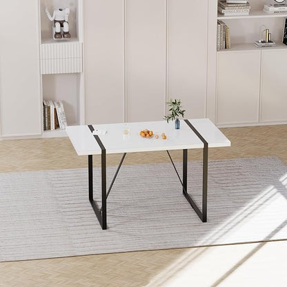 55" Stain-Resistant Dining Table, Kitchen Table with Metal Legs, Dinner Tables with Stable Frame for Dining Room & Living Space, White