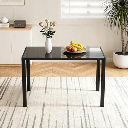 FDW | Dining Table for 4-6 People | Black | 47 Inch Rectangular Glass Kitchen Table | Space-Saving and Modern Design | for Dining Room, Easy to Assemble