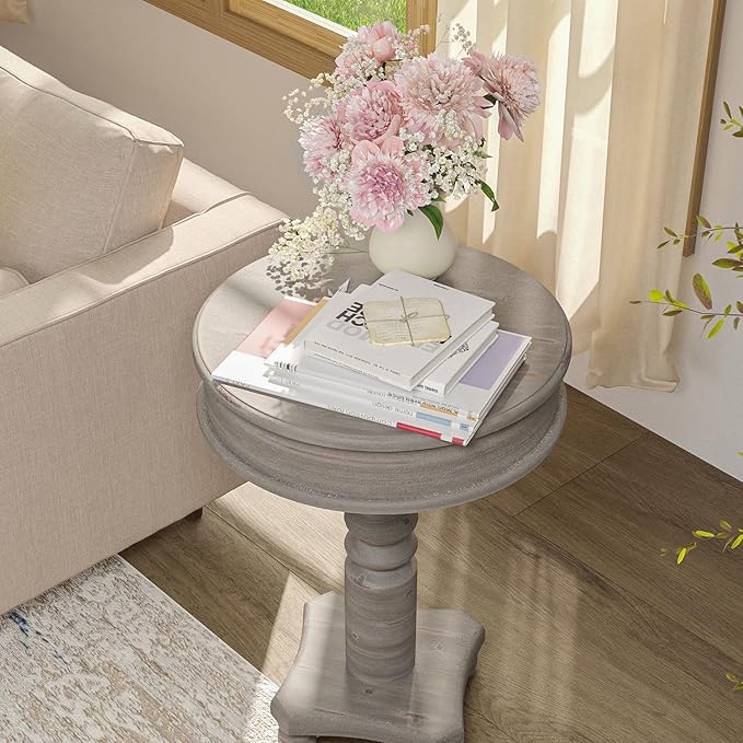 SUNBURY Set of 2 Round Side Tables, Small Drink Tables for Small Spaces, Modern Accent Nightstands with MDF Wood Legs for Living Room, Bedroom, Office, and Corners (Grey)