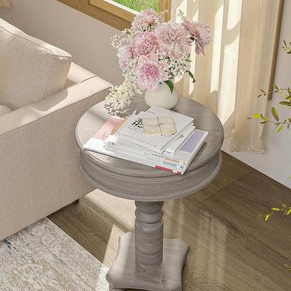 SUNBURY Set of 2 Round Side Tables, Small Drink Tables for Small Spaces, Modern Accent Nightstands with MDF Wood Legs for Living Room, Bedroom, Office, and Corners (Grey)