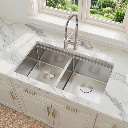 30 Inch Sink Undermount Double Bowl, 16 Gauge 50/50 Double Bowl Stainless Steel Workstation Sink, 30"x18"x10" Large and Deep Kitchen Sink With Accessories