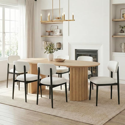 Casaphoria Upholstered Dining Chairs Set of 2, Mid-Century Modern Kitchen Chairs with Solid Wood Legs & Thick Cushion, Ergonomic Fabric Accent Chairs for Dining Room, Vanity & Office, White and Black
