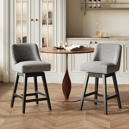 MALOL Swivel Bar Stools Set of 4, 27" Counter Height Kitchen Stools with Padded Seats and Solid Wood Legs, Upholstered Barstools for Kitchen Island, Breakfast Nook (Dark Gery)