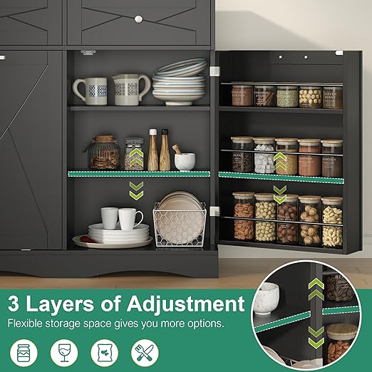 kepptory Tilt Out Trash Can Cabinet for 12 Gallon Trash Can, Modern Kitchen Island Cabinet with Adjustable Shelf and 2 Drawers for Hidden Laundry Basket, Dog Proof Garbage Can, Black